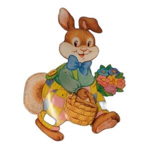 Easter Bunny with Basket Flowers Jointed Die Cut American Greetings Decoration